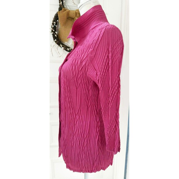 BABETTE SF Raspberry Pink Zig Zag Pleated Snap Front Blouse Top  Women's Medium - Picture 4 of 7